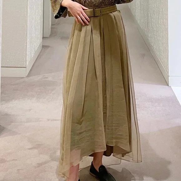 Brunello Cucinelli Belted Crispy Silk Skirt - Picture 4 of 6